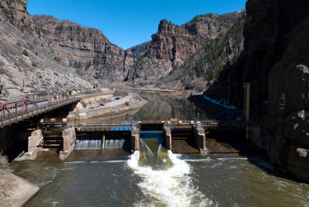 The Shoshone Intake Diversion Dam on a sunny day